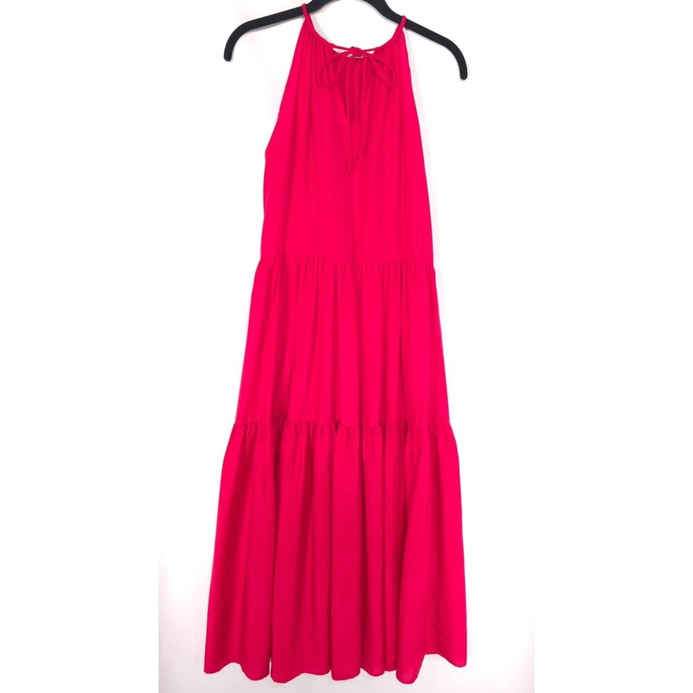 MADEWELL Womens New Maxi Dress XXS Red 100% Silk Tiered‎ Halter Casual